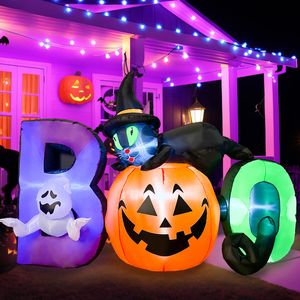 Inne imprezy imprezowe zaopatrzenia o wysokie 4 stopy Halloween nadmuchiwany czarny kot z czarownicą LED LED DECORACJA DECORACJA Outdorek 230821