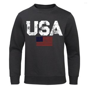 Men's Hoodies Usa Letters American Flag Stars And Stripes Mens Fashion Crewneck Hoody Autumn Loose Clothing Fleece Male Sweatshirts