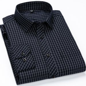 Men's Casual Shirts Men's Classic Standard-fit Plaidstriped Social Office Dress Shirt Single Patch Pocket Long Sleeve Formal Business Basic Shirts 230822