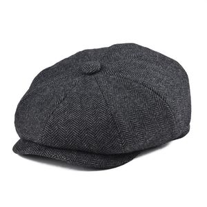 BOTVELA Tweed Wool 8 piece Black Herringbone Newsboy Cap Men Classic 8-Quarter Panel Style Flat Caps Women Beret Hat 0052281