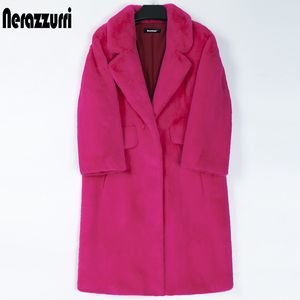 Damenfell Faux Nerazzurri Winter Long Pink Coat Frauen lagen warme dicke schwarze weiche flauschige Jacke lose stilvolle koreanische Mode 230822