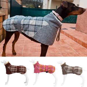 Hundebekleidung warmes Fleece Winter Big Dog Clothes Mode Plaid -Print -Haustierjacke mit Gürtel für mittelgroße Hunde Windhund Weimaraner Kleidung 230821