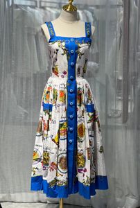 カジュアルドレスヨーロッパの高級デザイナードレス2023コットンボタン大きなスイングウエストラップドレス