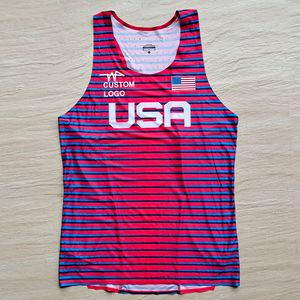 Herrens avslappnade skjortor Tokyo USA American National Team Man Seamless Marathon Fast Running Sport Vest Athlete Track Field Singlet Anpassningsbar 230822