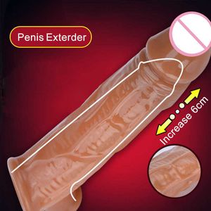 Adult massager Reusable Penis Sleeve Realistic Dildos Delay Ejaculation Cock Ring Extender Enhancer Testis Bondage for Men