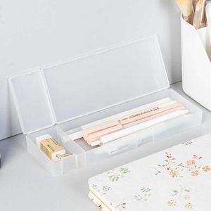 Brinquedos de aprendizagem casos de lápis escola escritório simples fosco transparente caixa de plástico fosco rosa verde branco canetas armazenamento artigos de papelaria suprimentos