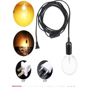 E27 Lampbaser Pendant Lights 1 8M Strömkabel EU US Plug Hanging Lamp Adapter med Switch Wire för Pendant E27 Socket Hold 2272R