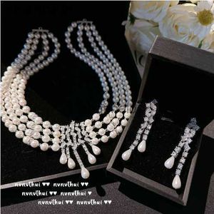 Dangle Chandelier 2023 Women Morning Dew Water Drops Honeycomb Gem Multilayer Pearl Necklace Tahiti Seawater Mabei Pearl Zircon Earrings HKD230822