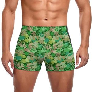 Мужские купальные костюмы зеленые листья плавающие сундуки листовые лесные припечатки пляж модные шорты для плавания.