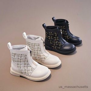 Boots Children Boots for Girls Elegant Front Zipper 2023 New Black Chic Princess Ankle Boots for Catwalk Versatile Spring New Simple R230822