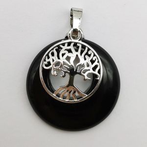 Pendanthalsband Black Agate Stone Gem Circle Tree of Life Jewelry for Woman Gift S305