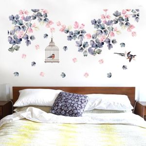 Wandaufkleber 139 71 cm Blumen Bett Dekoration Vogelkäse Heimdekor PVC DIY Abziehbilder für Schlafzimmer TV -Sofa Laday Geschenke