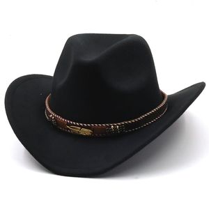 Weitkrempeln Hats Eimer Wolle Womens Herren Western Cowboy Hut für Gentleman Lady Jazz Cowgirl mit Leder Cloche Church Sombrero Caps 230822