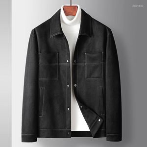 Giacche da uomo uomini retrò marrone oversize giacca di grandi dimensioni molla autunno in pelle scamosciata tessuto streetwear cargo abbigliamento casual business botton coat