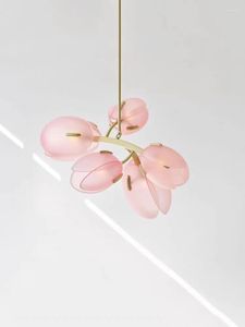 Kronleuchter romantische rosa Knospen G9 Kronleuchter farbenfrohe Glasschatten Anhänger Lichter Glanz Wohnkultur LED -Lampe Lampen Schlafzimmer Hanging