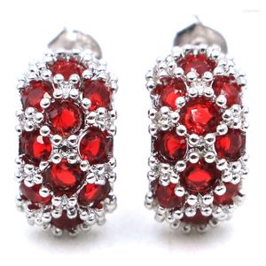 Dangle Ohrringe 15x8mm Schönes süßes rotes Blut Rubies rauchy Topaz White CZ Frau