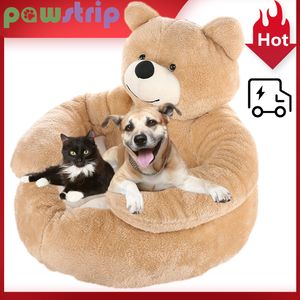 kennels pens Super Soft Dog Bed Cute Winter Warm Bear Hug Cat Sleeping Mat Semi-closed Puppy Kitten Plush Nest Cushion Dog Sofa Pet Supplies 230821