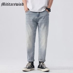 Pantaloni in stile giapponese per jeans maschili in stile vintage stent lavato pantaloni semplici in difficoltà