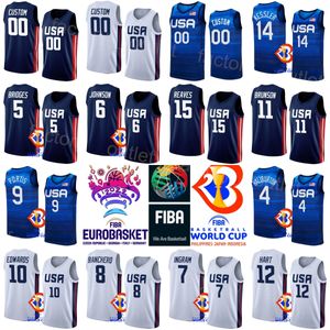 Printed National Team Basketball US 8 Paolo Banchero Jersey World Cup 13 Jaren Jackson Jr. 4 Tyrese Haliburton 11 Jalen Brunson 15 Austin Reaves 9 Bobby Portis Bridges