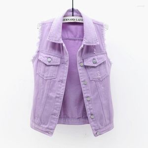 Women's Vests Spring Summer Sleeveless Single-breasted Pink Denim Vest Women Turn-down Collar Short Jean Jacket Coats Female