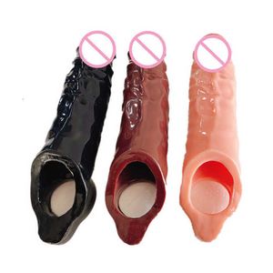 Massager 22cm Long Penis Enlargement Pumps Dildo Thicken Solid Wearable Sleeves Flirt Woman Vagina Stimulator Man Extender Ring