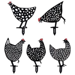 Garden Decorations 5st Chicken Stakes Set Acrylic Animal Shape Statyes Decoration for Yard Black Courtyard Stake 230821