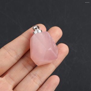 Pendant Necklaces Essential Oil Bottle Natural Stone Faceted Rose Quartz Perfumer For Jewelry Making DIY Necklace Accessory