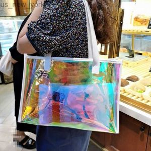 Totes High Capacity Shoulder Bag Women's Oblique Straddle Handbag New Laser Colorful Transparent Waterproof Chain Street Jelly Bag HKD230822