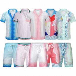 Casablanca Designers Womens Lovers Hawaii Vacation Beach Swim Casual Shirt Shorts Set Masao San Suits Designer Quick Dry Fabric Couple Slim Fit CASABL N0rR#