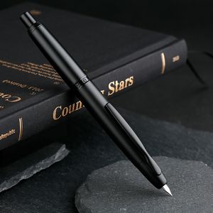 Fountain Pens smidigt märke Majohn A1 Retro Matte Black Dractable Fountain Pen 0,4 mm Fine NiB Press Ink Pennor för att skriva Stationery 230821