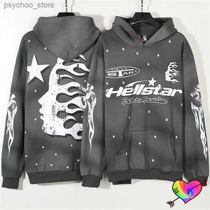 Men's Hoodies Sweatshirts 2023fw Wool Hellstar Hoodie Men's Faded Grey Hellstar Hoodie Snowflake Graphic Zipper Vintage Hoodie Q230822