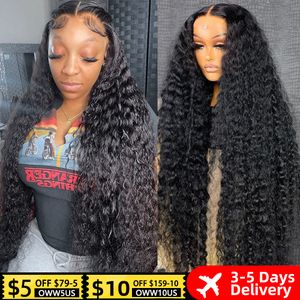 13x4 Deep Wave Frontal Wig 220%Densitet HD Spets Front Water Wave Brasilian Curly Wigs For Women 360 Full Spets Wig Human Hair Pre Plucked