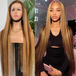 220%density 30 32 Inch Highlight Ombre Straight Lace Front Wigs Remy Honey Blonde Colored Bone 13x4 Lace Frontal Wigs for Women