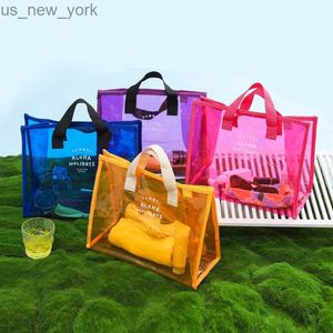 Totes Trendy Summer Large Jelly Handbag Women Hot Pink Transparent Vinyl Beach Tote Shopper Bag Ladies Waterproof Clear PVC Tote Bag HKD230823