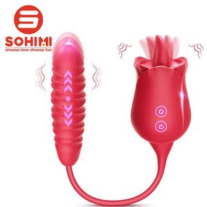 Massager Sohimi Double Heads Thrusting Rose Best Vibrators with Dildo for Women Clitoris Sucking Stimulation Female Masturbator