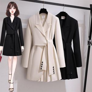 Fashion Autumn Blazer Dress Lace Up Sashes Slim Meting Mulher Mulher Belt Jacket Colar entalhado de manga comprida Coat257u