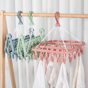 Hangers Racks 32 Clips Folding Clothes Dryer Hanger Children Adults Windproof Socks Underwear Plastic Drying Rack 230821