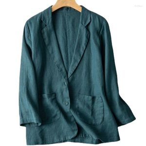 Women's Suits 2023 Arrivals Women Blazar Cotton Linen Jackets Spring Fall Vintage Solid Thin Casual Long Sleeve Blazers Coat