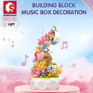 Bloklar Sembo Block 575pcs Çay Pot Çiçek Aydınlatma Müzik Kutusu Yapı Blok Ev Dekoru Anime Yaratıcı Hediye Oyuncak Çocuk Yetişkinleri 230821