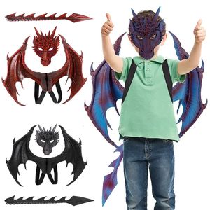 Party Masken Junge und Mädchen Kinder Cosplay Dragon Kostüm Halloween Dekor Carnival Tierflügelmaske Schwanz Set 230821