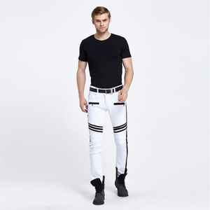 Men's Jeans Fashion Mens Straight Slim Fit Biker Pants Skinny Denim Washed Hiphop Trousers White Asian Size260D