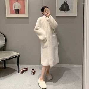 Women's Fur 2023 Winter Thick Warm Long Faux Jacket Stand Collar Fashion Loose Plush Overcoat Harajuku Trend Imitation Mink Fleece Coat