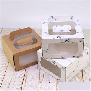 Подарочная упаковка 4 -дюймовая коробка для торта с оконной ручкой Kraft Paper Cheese Kids Birthday Party Supply LX1668 ДОБАВИТЬ САД Праздник SU DHTP4