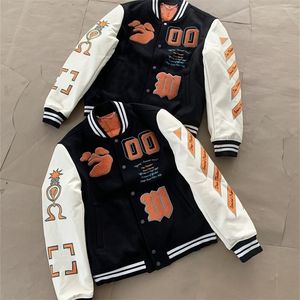 Mensjackor 2023 Street Hip Hop Ow broderad baseball Uniform Loose Paneled Unisex Jack vår och Autumn Casual 230821