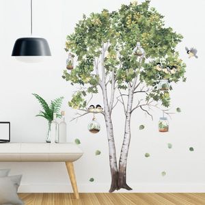 Wandaufkleber Big Tree Birch Grüne Blätter Abziehbilder Wohnzimmer Schlafzimmer Birds Hausdekoration Poster Wandbild PVC -Dekoration 230822