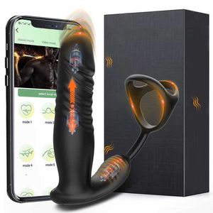 Massaggiatore Controllo app Vibratore anale telescopico Anello per pene Masturbatore Bluetooth per uomini Gay Butt Plug Massaggio prostatico maschile