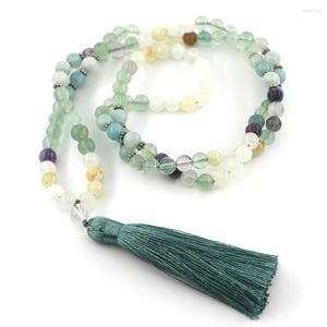 Pendant Necklaces 2023 Colored Fluorite Beads Amazonite Stone 108 Mala Spiritual Tassels Necklace For Women Girls