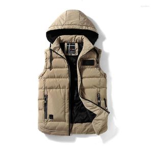 Giubbotti da uomo 2023 autunno inverno casual con cappuccio con cappuccio con cappuccio da uomo giubbotto senza maniche addensato kaki maschio gilet zippers cappotto