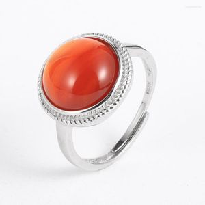 Cluster Rings Women Men Natural Gem Stone Red Agates Tiger Eye Round Amethysts Opal Silver-Plated Open Engagement Finger Ring Jewelry