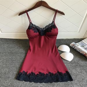 Vestido para dormir feminino 2022 Vestido de renda lingerie Rúscula de seda mini camisola sexy Sleepdress Nightwear275L